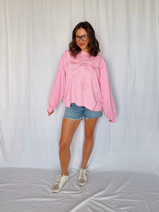 Dancing Through Life Lace Bow Sweatshirt
