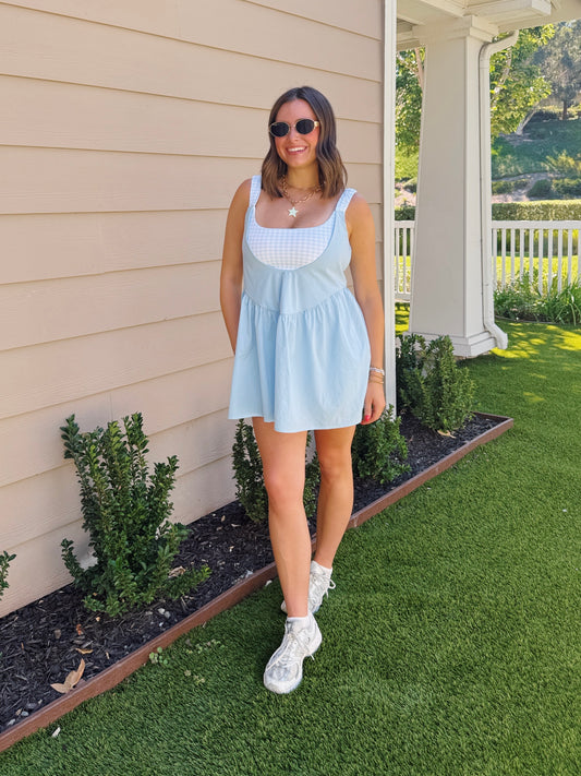 Sweet Escape Gingham Athletic Romper Dress