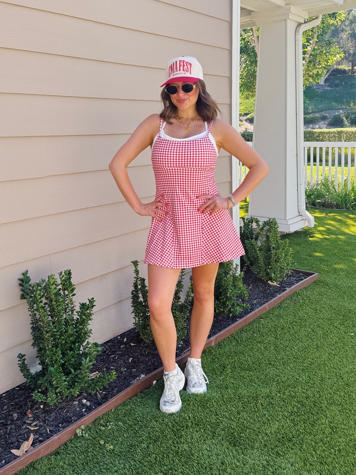 On The Move Gingham Layered Athletic Dress