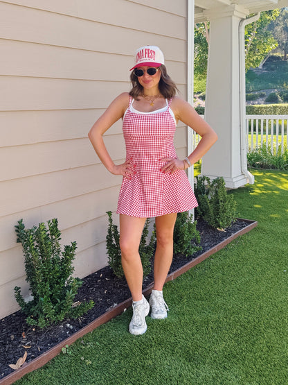 On The Move Gingham Layered Athletic Dress