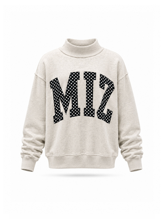 PREORDER: Polka Dot Embroidered Mizzou (MIZ) Mock Neck Sweatshirt (EARLY OCTOBER)