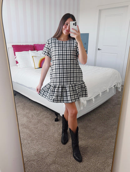 Across The Pond Plaid Tweed Dress