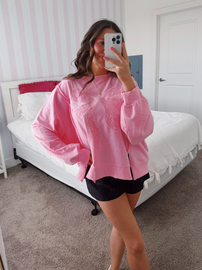 Dancing Through Life Lace Bow Sweatshirt