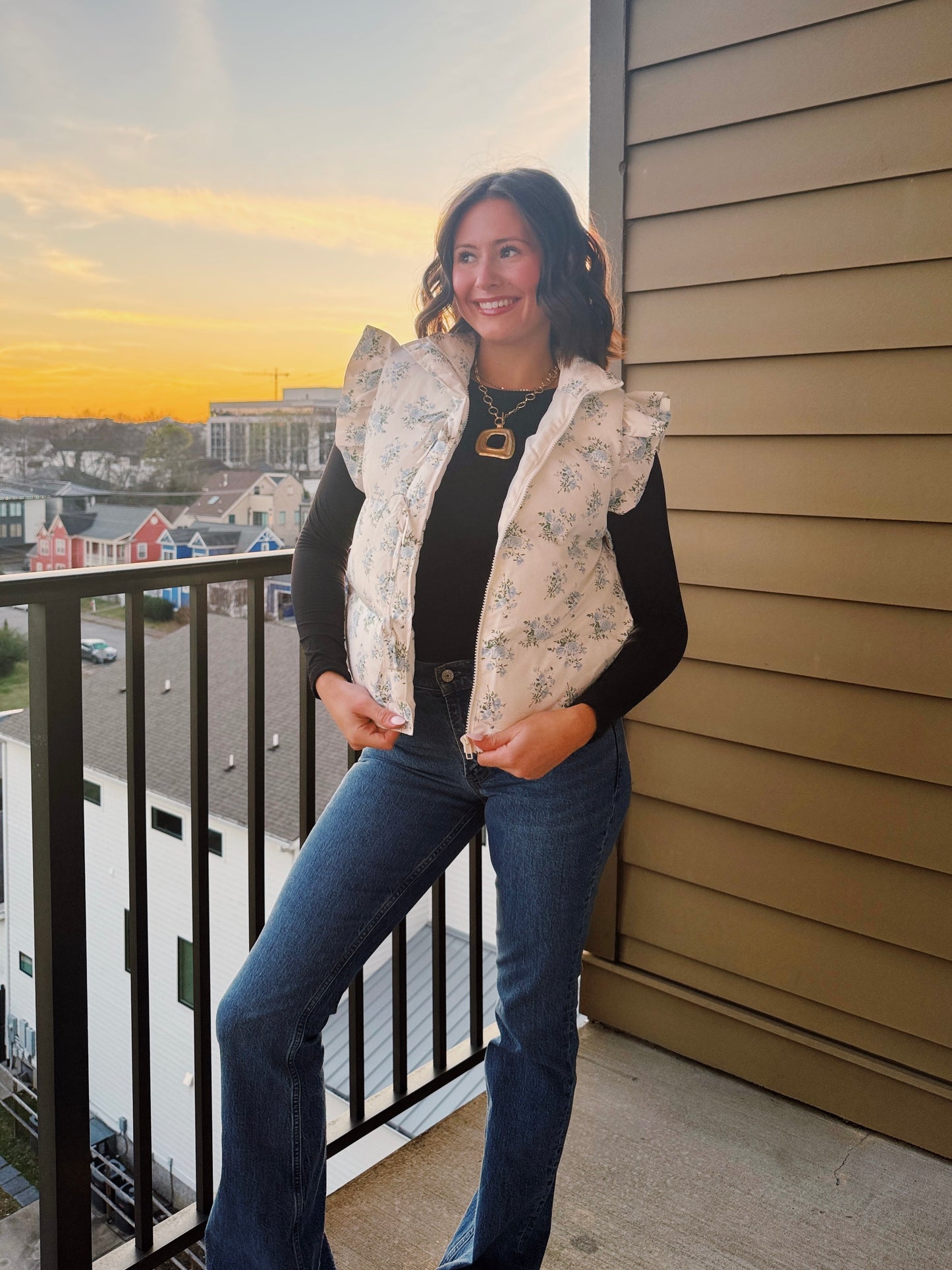 Sweet Pea Floral Puffer Vest