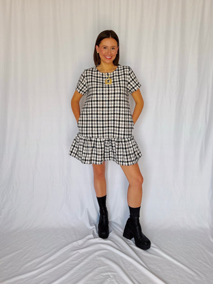 Across The Pond Plaid Tweed Dress