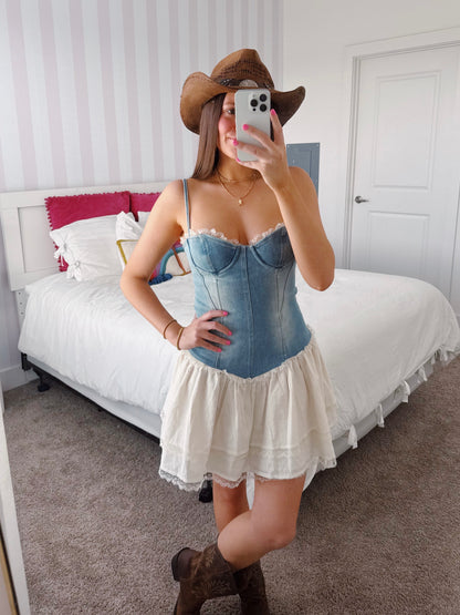 Split Decision Denim Corset Dress