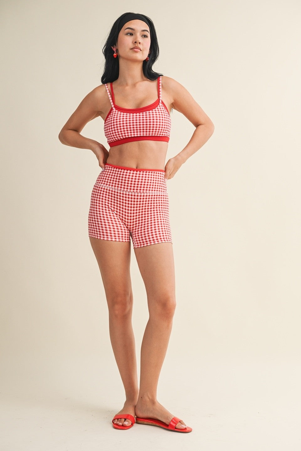 Off Duty Gingham Sports Bra & Shorts Set