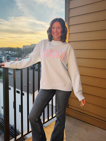 XOXO Gingham Mock Neck Sweatshirt
