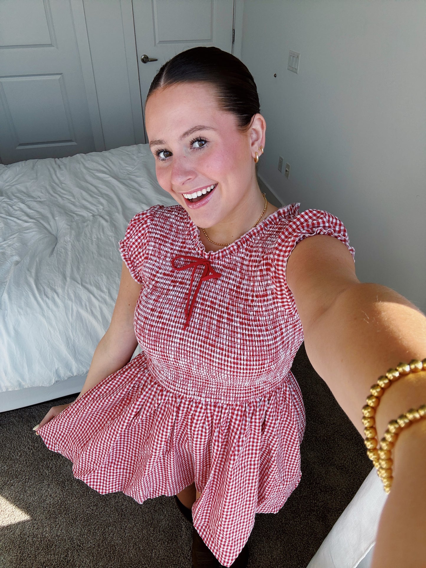 Dollhouse Smocked Gingham Bubble Dress