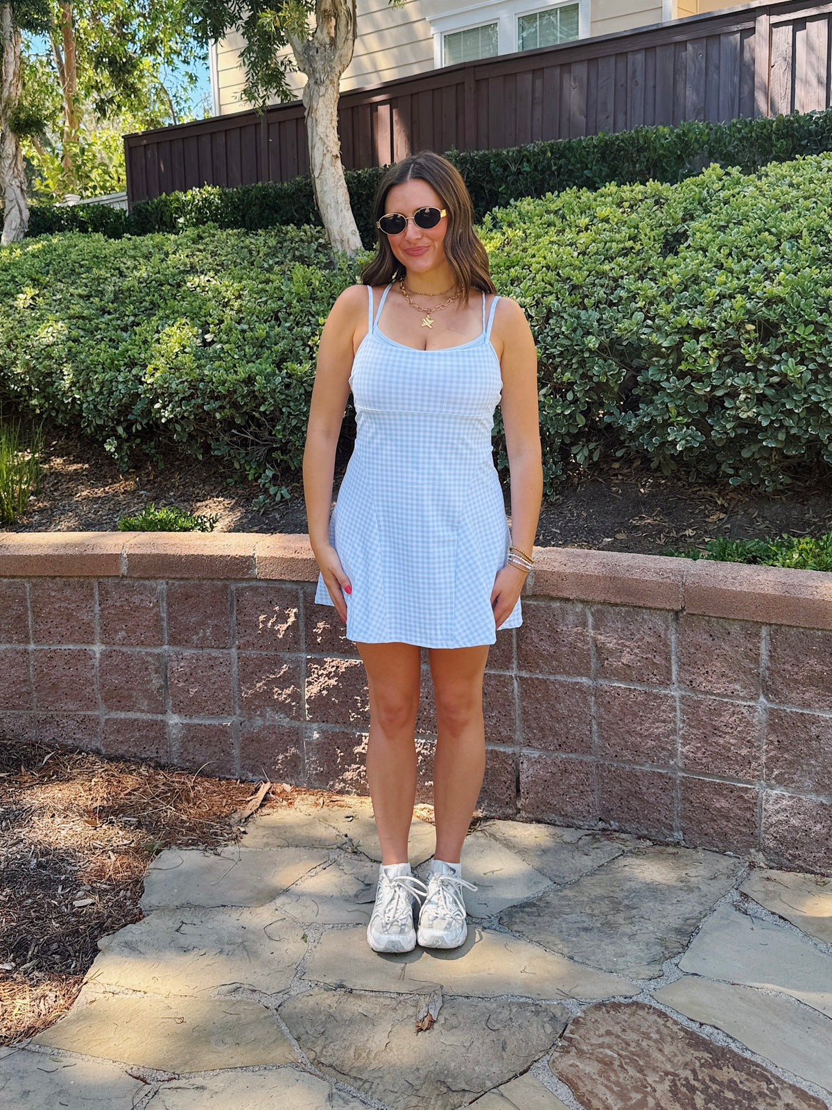 On The Move Gingham Layered Athletic Dress