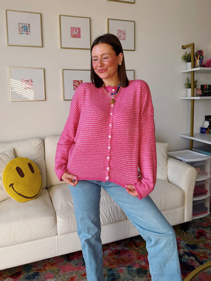 Coffee Run Pinstriped Button Down Cardigan