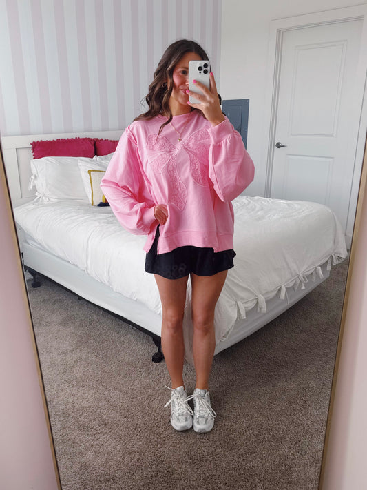 Dancing Through Life Lace Bow Sweatshirt