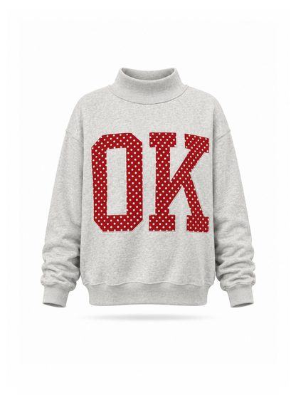 PREORDER: Polka Dot Embroidered Oklahoma (OK) Mock Neck Sweatshirt (EARLY SEPTEMBER)