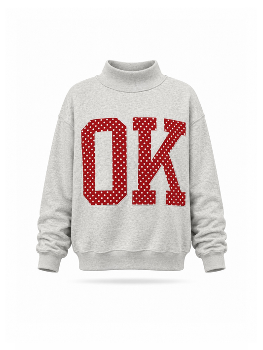 PREORDER: Polka Dot Embroidered Oklahoma (OK) Mock Neck Sweatshirt (EARLY SEPTEMBER)