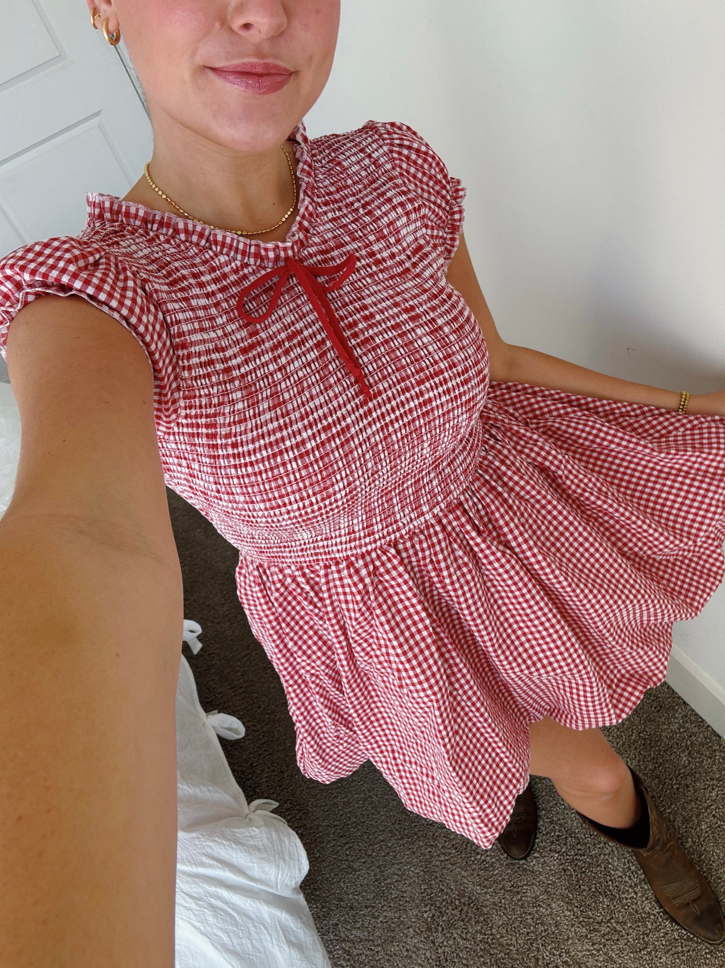 Dollhouse Smocked Gingham Bubble Dress