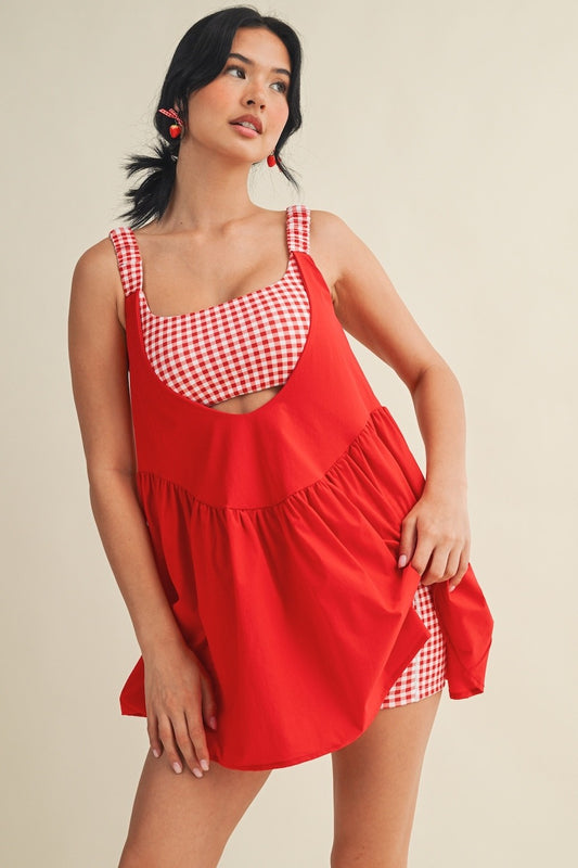 PREORDER: Sweet Escape Gingham Athletic Romper Dress (EARLY JUNE)