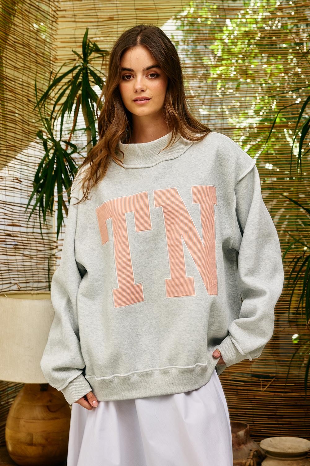 PREORDER: Pinstripe Embroidered Tennessee (TN) Mock Neck Sweatshirt (EARLY JULY)