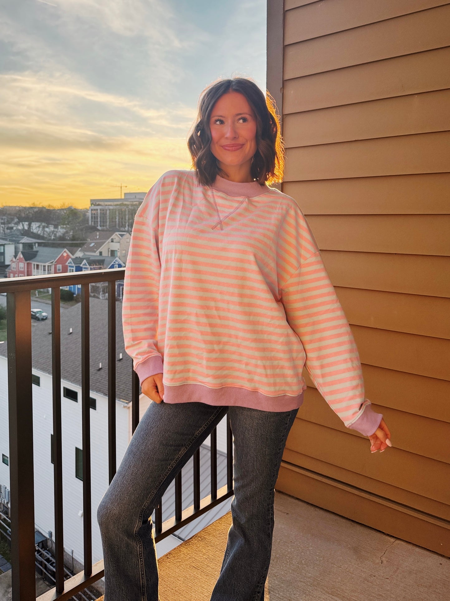 Cotton Candy Striped Mock Neck Sweatshirt