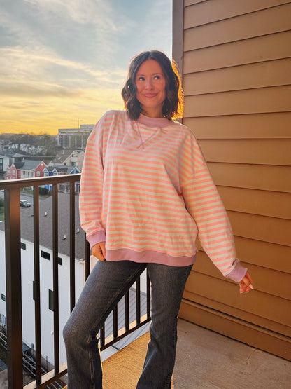 Cotton Candy Striped Mock Neck Sweatshirt