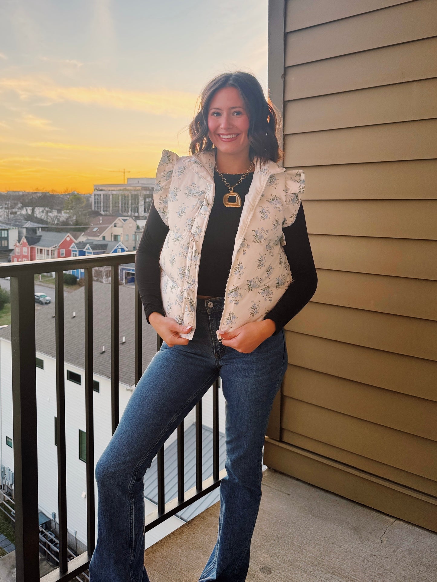 Sweet Pea Floral Puffer Vest