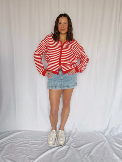 Sugar Rush Striped Zip Up Sweater