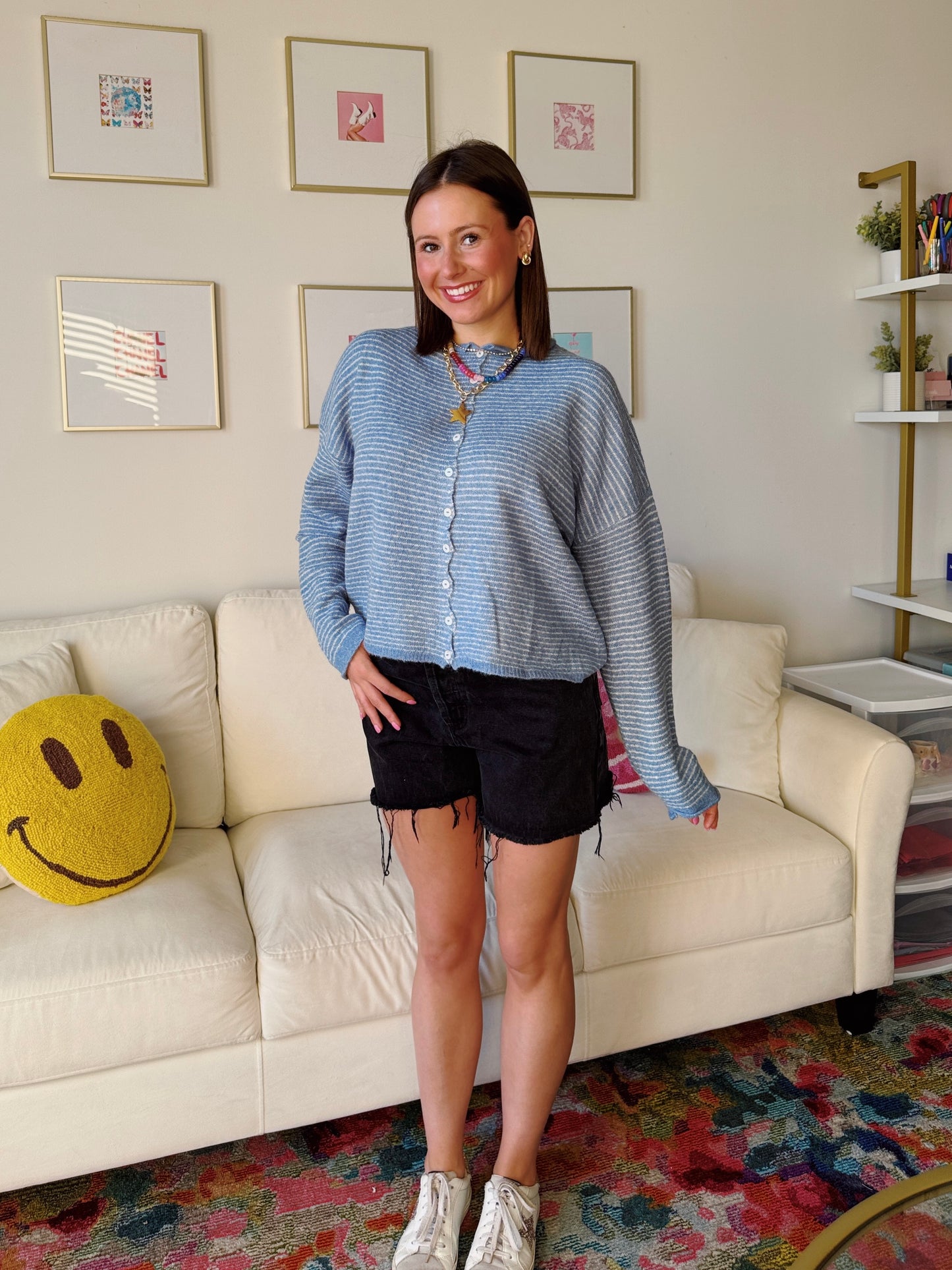 Coffee Run Pinstriped Button Down Cardigan