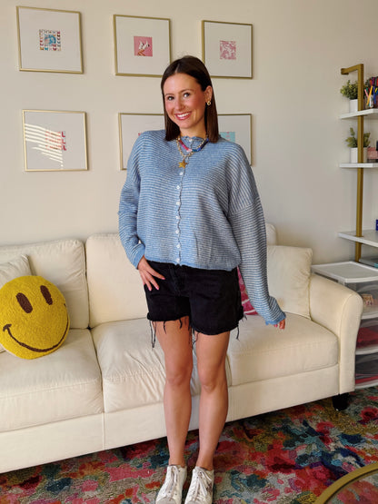 Coffee Run Pinstriped Button Down Cardigan