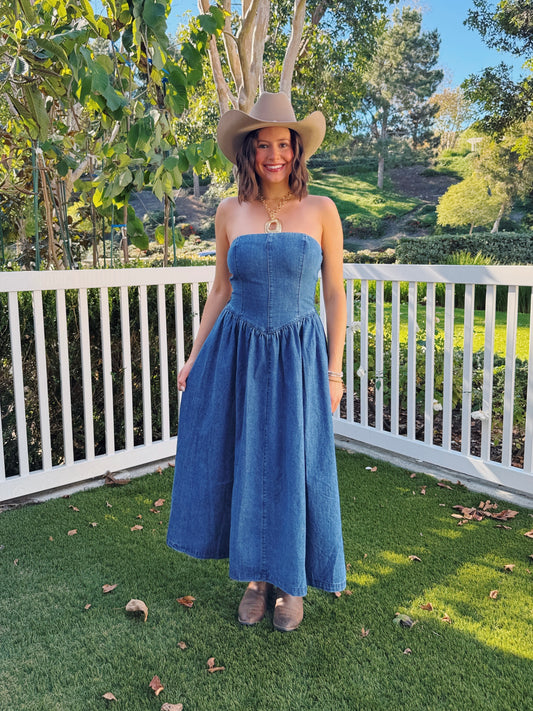 American Honey Denim Maxi Dress