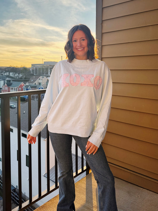 XOXO Gingham Mock Neck Sweatshirt