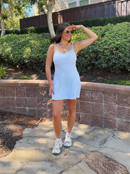 On The Move Gingham Layered Athletic Dress