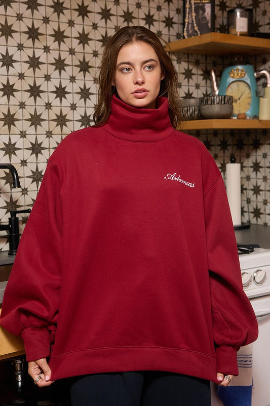 PREORDER: Embroidered Text Arkansas Mock Neck Sweatshirt (EARLY SEPTEMBER)