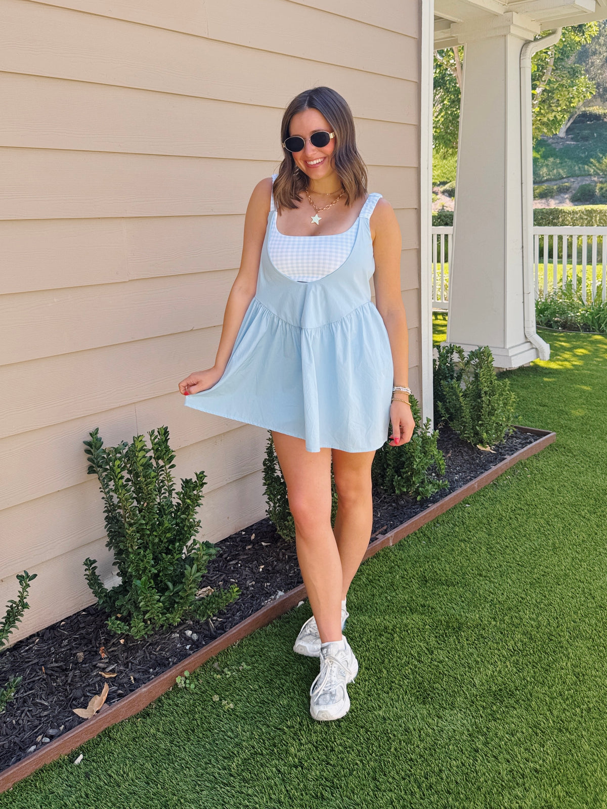 Sweet Escape Gingham Athletic Romper Dress
