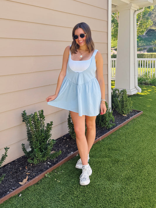 Sweet Escape Gingham Athletic Romper Dress