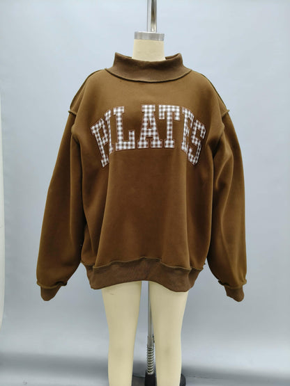 PREORDER: Gingham Embroidered Pilates Mock Neck Sweatshirt (LATE JUNE)