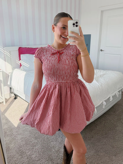 Dollhouse Smocked Gingham Bubble Dress