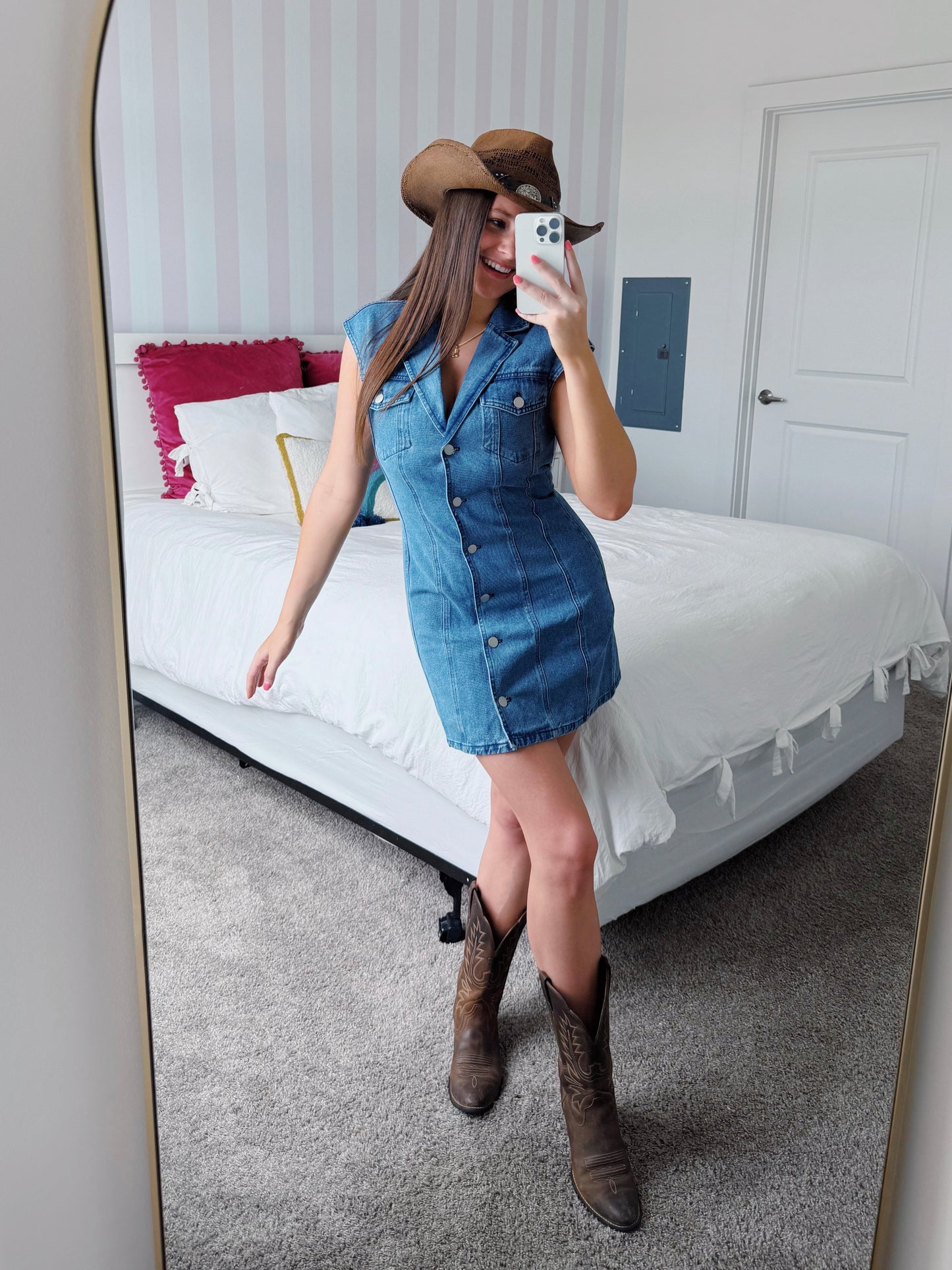 Oklahoma Smokeshow Denim Button Down Dress