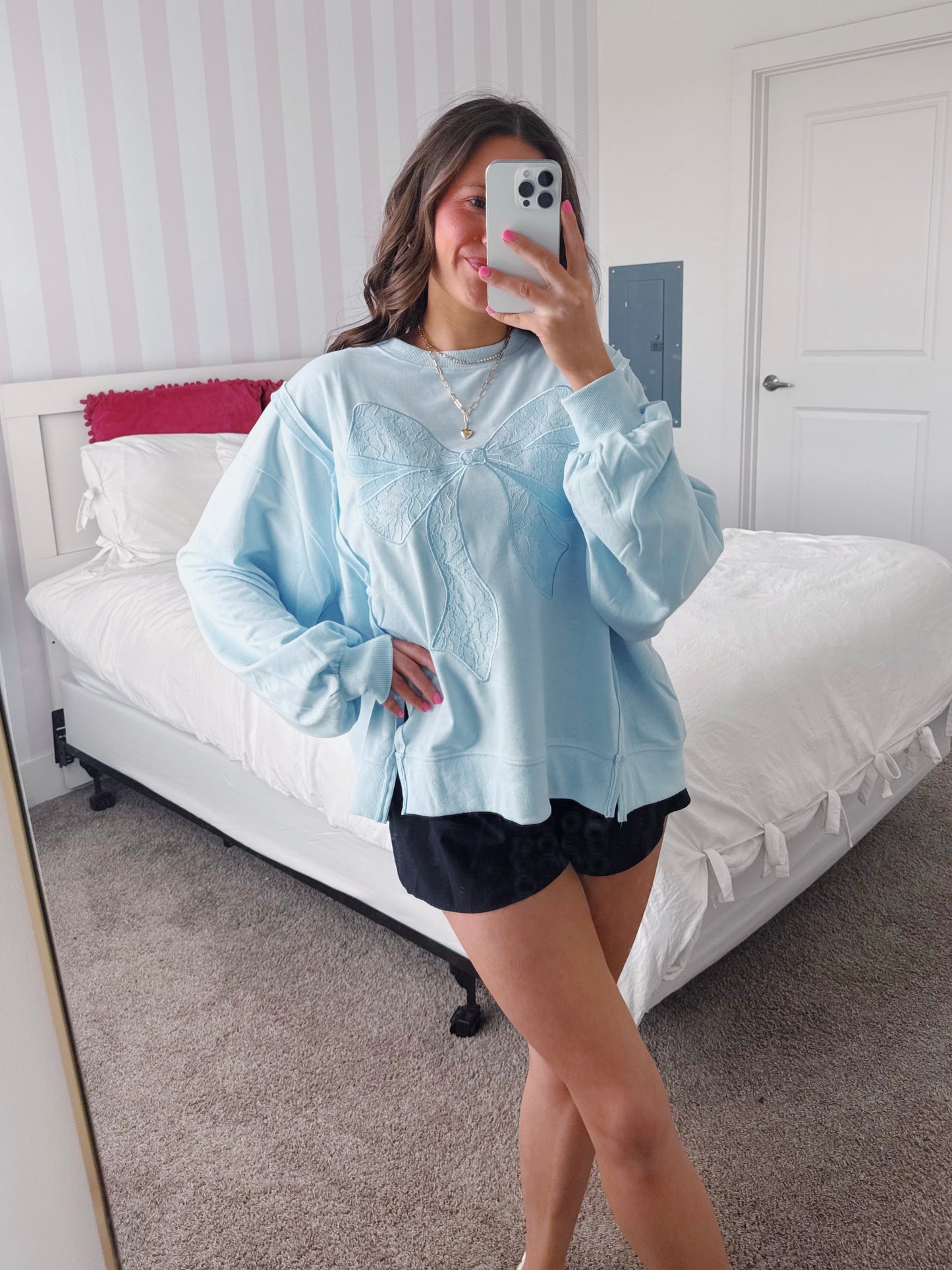 Dancing Through Life Lace Bow Sweatshirt