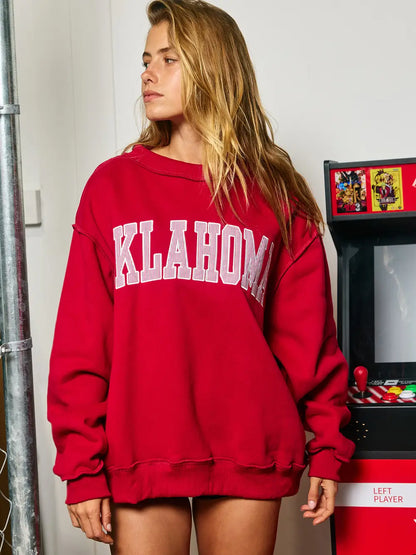 Pinstripe Embroidered Oklahoma Mock Neck Sweatshirt