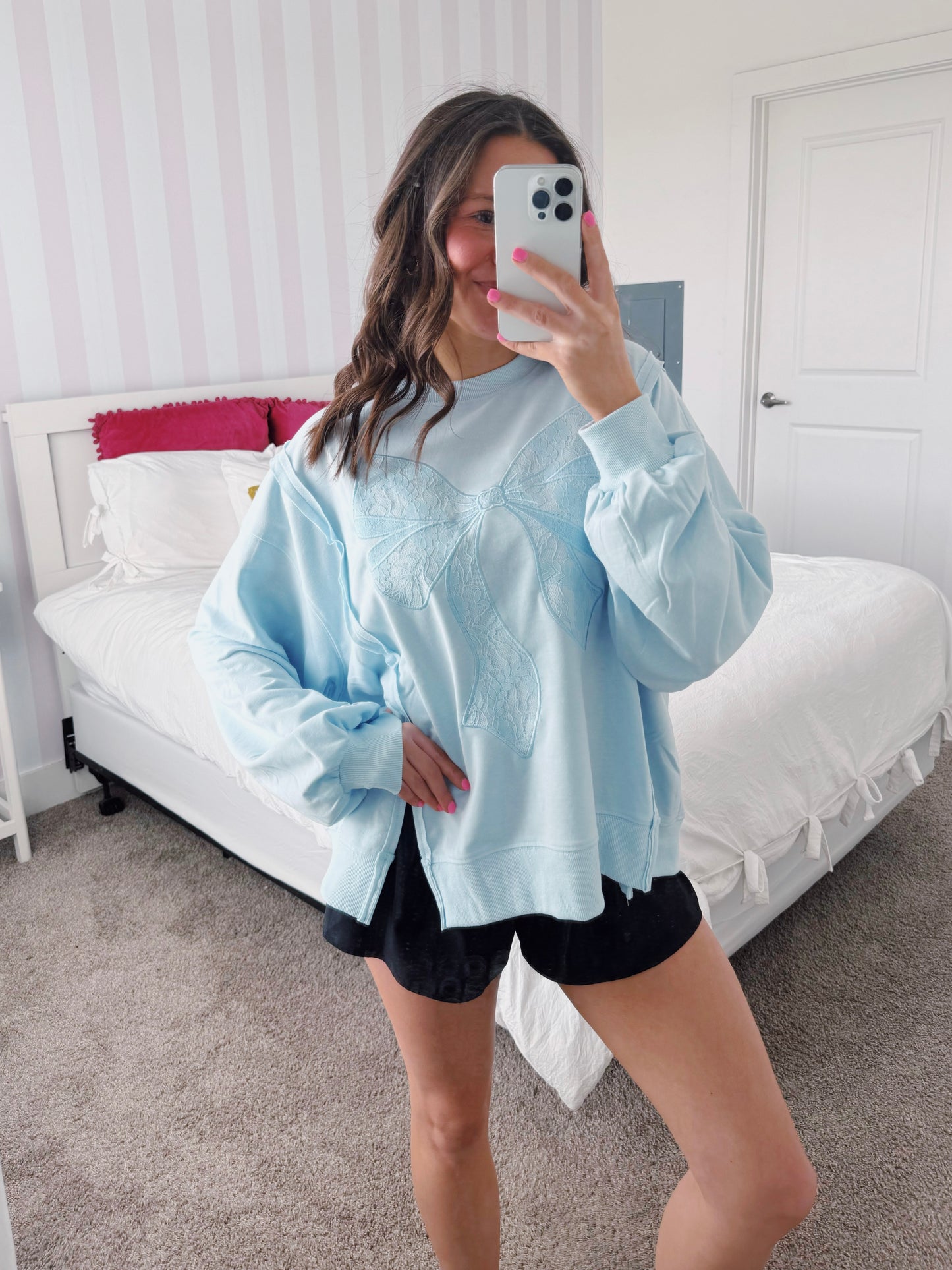 Dancing Through Life Lace Bow Sweatshirt