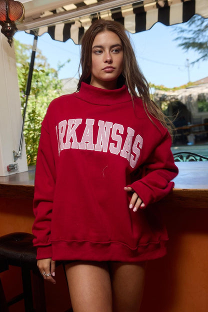 PREORDER: Pinstripe Embroidered Arkansas Mock Neck Sweatshirt (EARLY JULY)