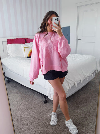 Dancing Through Life Lace Bow Sweatshirt