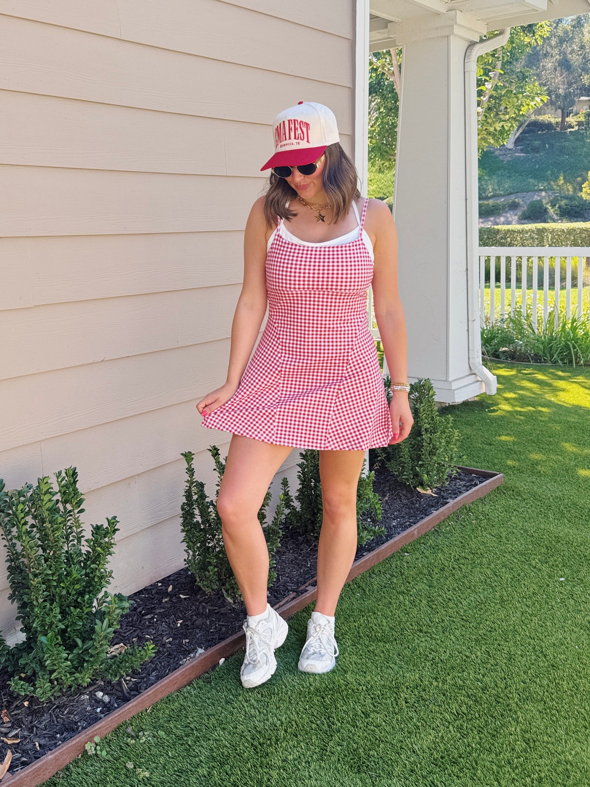 On The Move Gingham Layered Athletic Dress