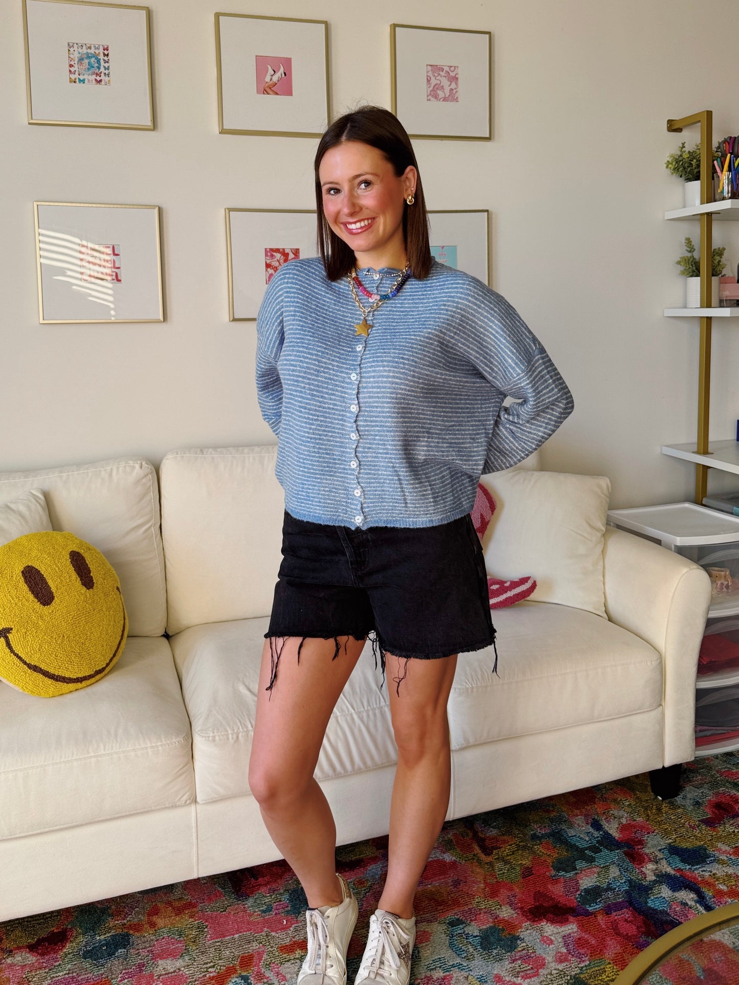 Coffee Run Pinstriped Button Down Cardigan