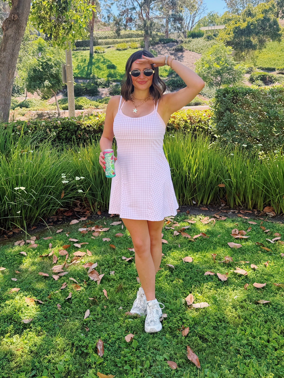 On The Move Gingham Layered Athletic Dress