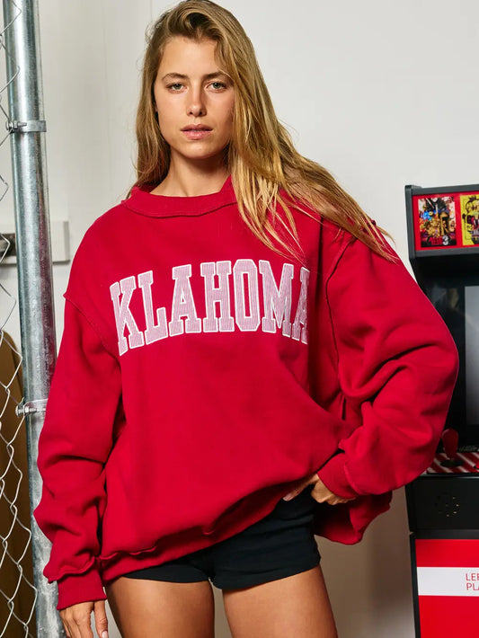 Pinstripe Embroidered Oklahoma Mock Neck Sweatshirt
