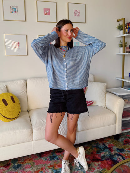 Coffee Run Pinstriped Button Down Cardigan