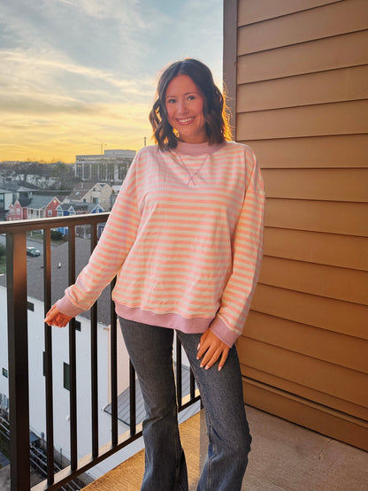 Cotton Candy Striped Mock Neck Sweatshirt