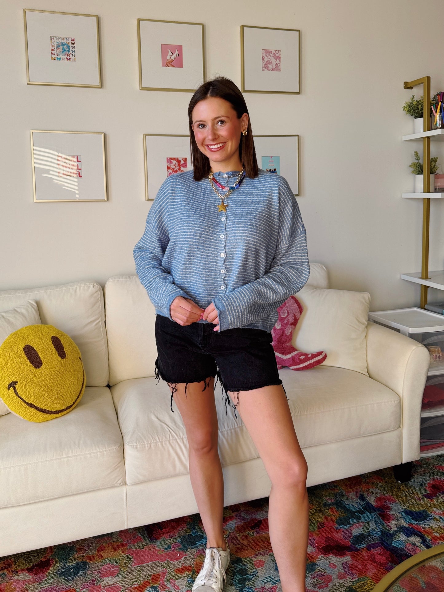 Coffee Run Pinstriped Button Down Cardigan