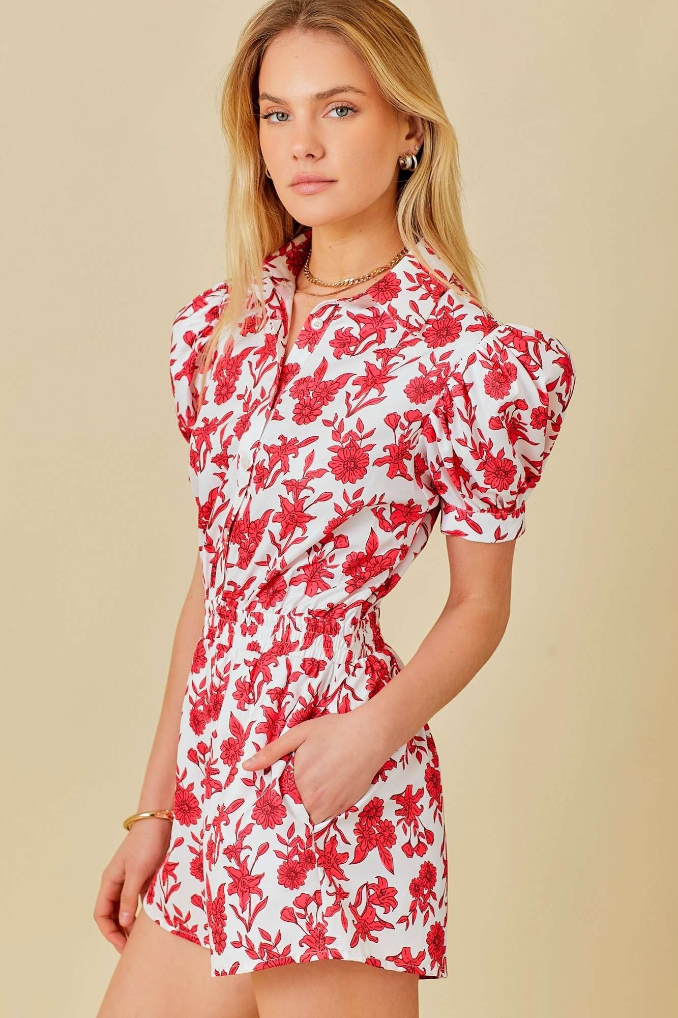 Flower Power Puff Sleeve Romper