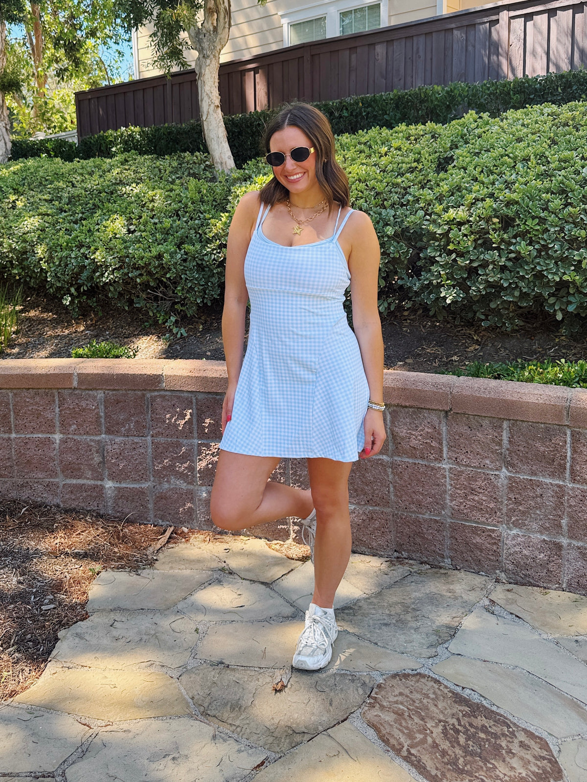 On The Move Gingham Layered Athletic Dress